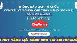 Thông báo Lịch tổ chức Vòng Tuyển chọn cấp Thành phố (Vòng 2) cuộc thi TOEFL Primary Challenge dành cho học sinh Tiểu học năm học 2020-2021