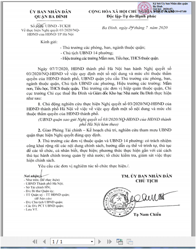 Thực hiện Nghị Quyết số 03/2020/NQ -HĐND của HĐND Thành phố Hà Nội