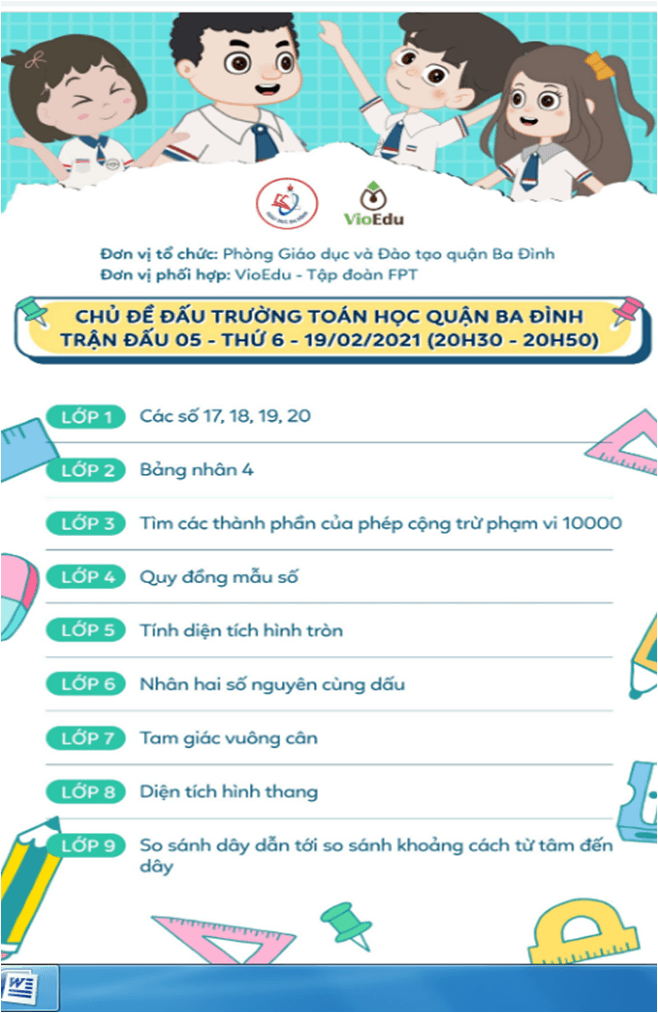 Chủ đề vòng 5 “Đấu trường toán học” quận Ba Đình