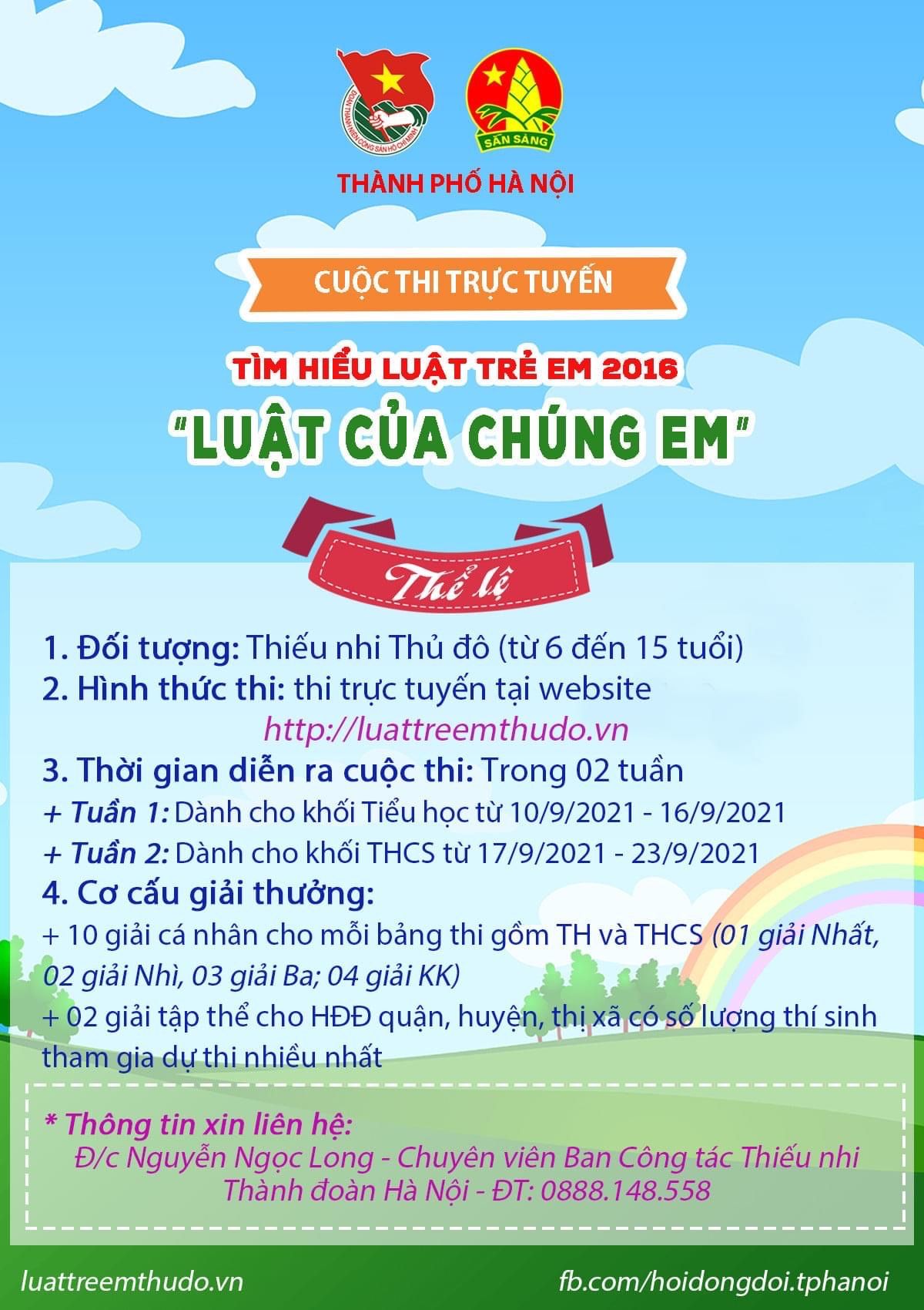 Liên đội trường TH Thành Công A triển khai cuộc thi trực tuyến “Tìm hiểu Luật trẻ em năm 2016” với chủ đề “Luật của chúng em”