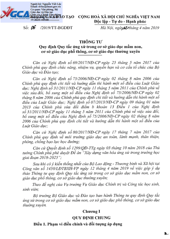 Thông tư số 06/2019/TT-BGDĐT ngày 12 tháng 4 năm 2019