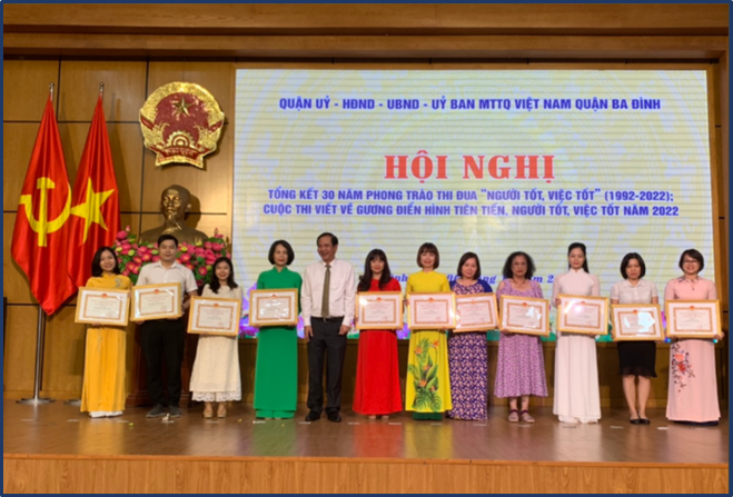 Trường Tiểu học Thành Công A phấn khởi tham dự Hội nghị Tổng kết 30 năm phong trào thi đua “Người tốt, việc tốt” (1992-2022) và tổng kết cuộc thi viết về gương điển hình tiên tiến, Người tốt việc tốt năm 2022