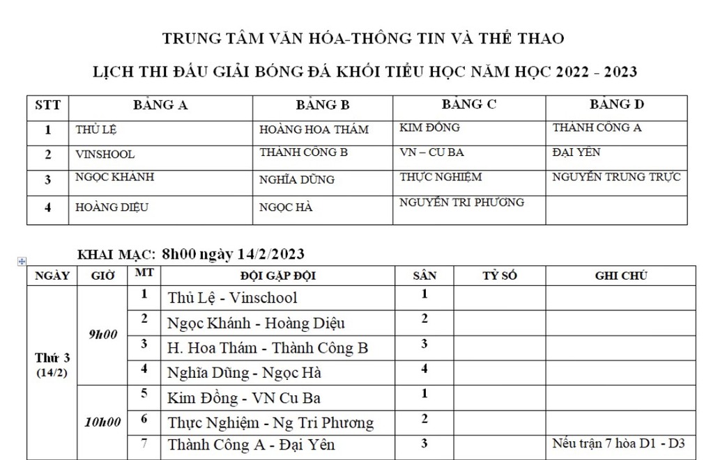 Bốc thăm chia bảng và công bố lịch thi đấu giải bóng đá mini nam học sinh Quận Ba Đình năm học 2022-2023