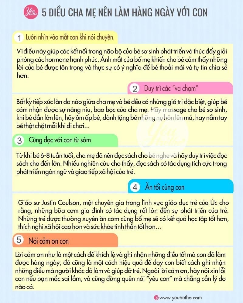 5 điều cha mẹ nên làm hằng ngày với con