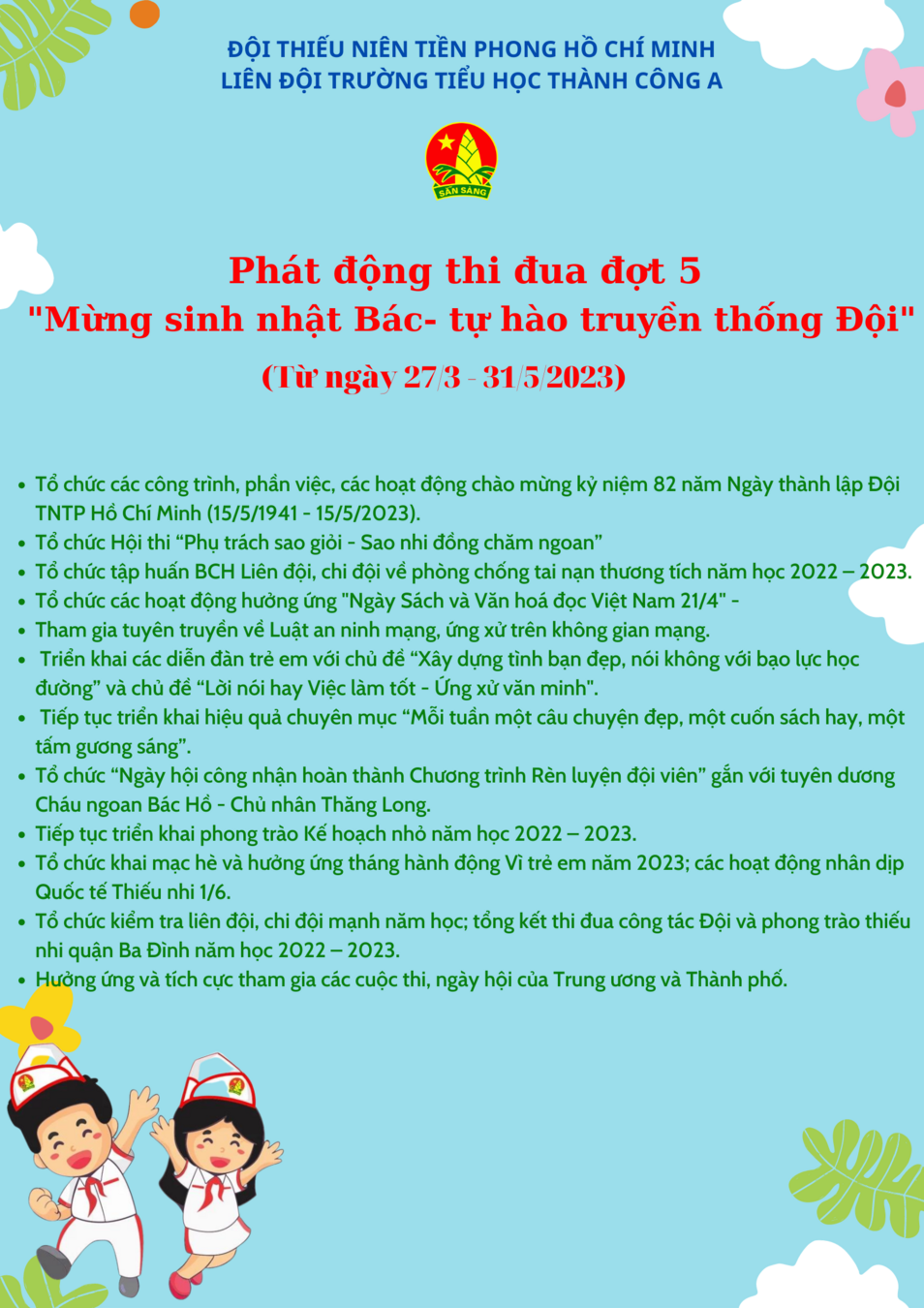Liên đội trường Tiểu học Thành Công A phát động thi đua đợt V