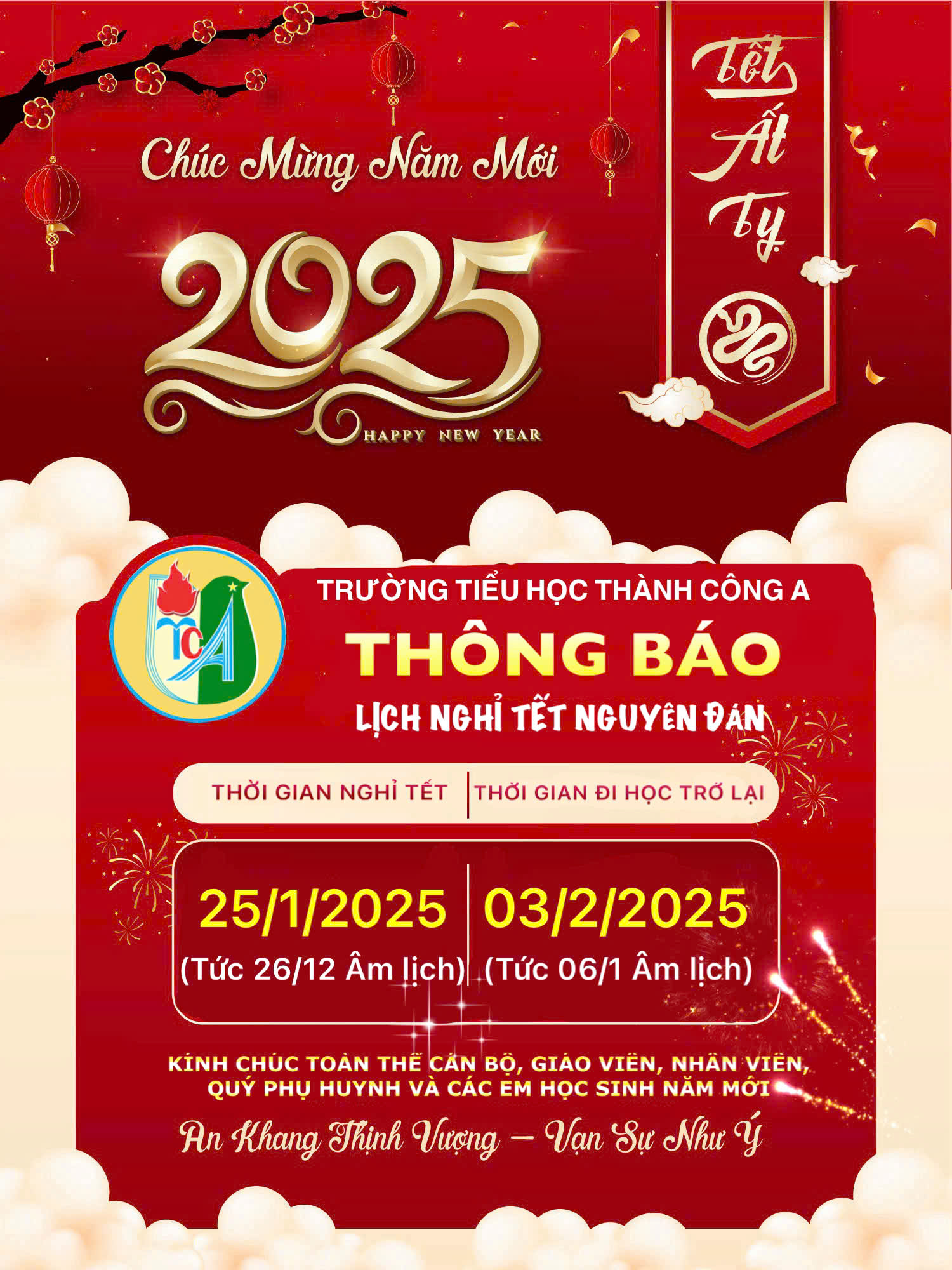 Lịch nghỉ Tết Nguyên đán Ất Tỵ 2025