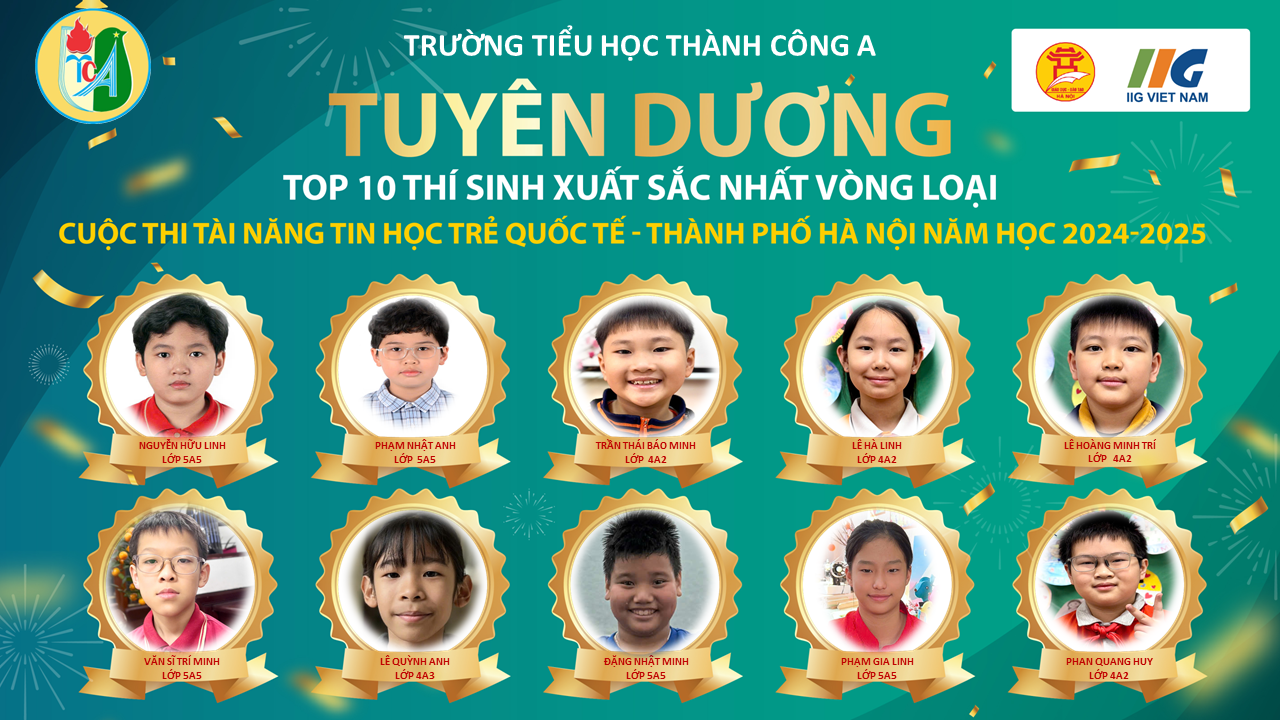 Tuyên dương Top 10 thí sinh xuất sắc nhất vòng loại cuộc thi Tài năng Tin học trẻ quốc tế - Thành phố Hà Nội năm học 2024 - 2025