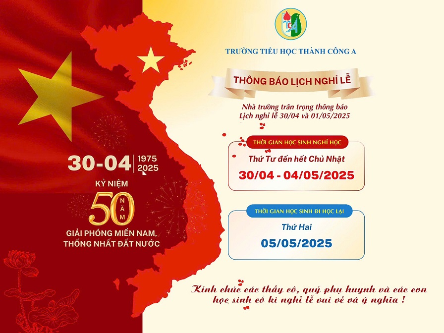 THÔNG BÁO LỊCH NGHỈ LỄ 30/4 - 1/5