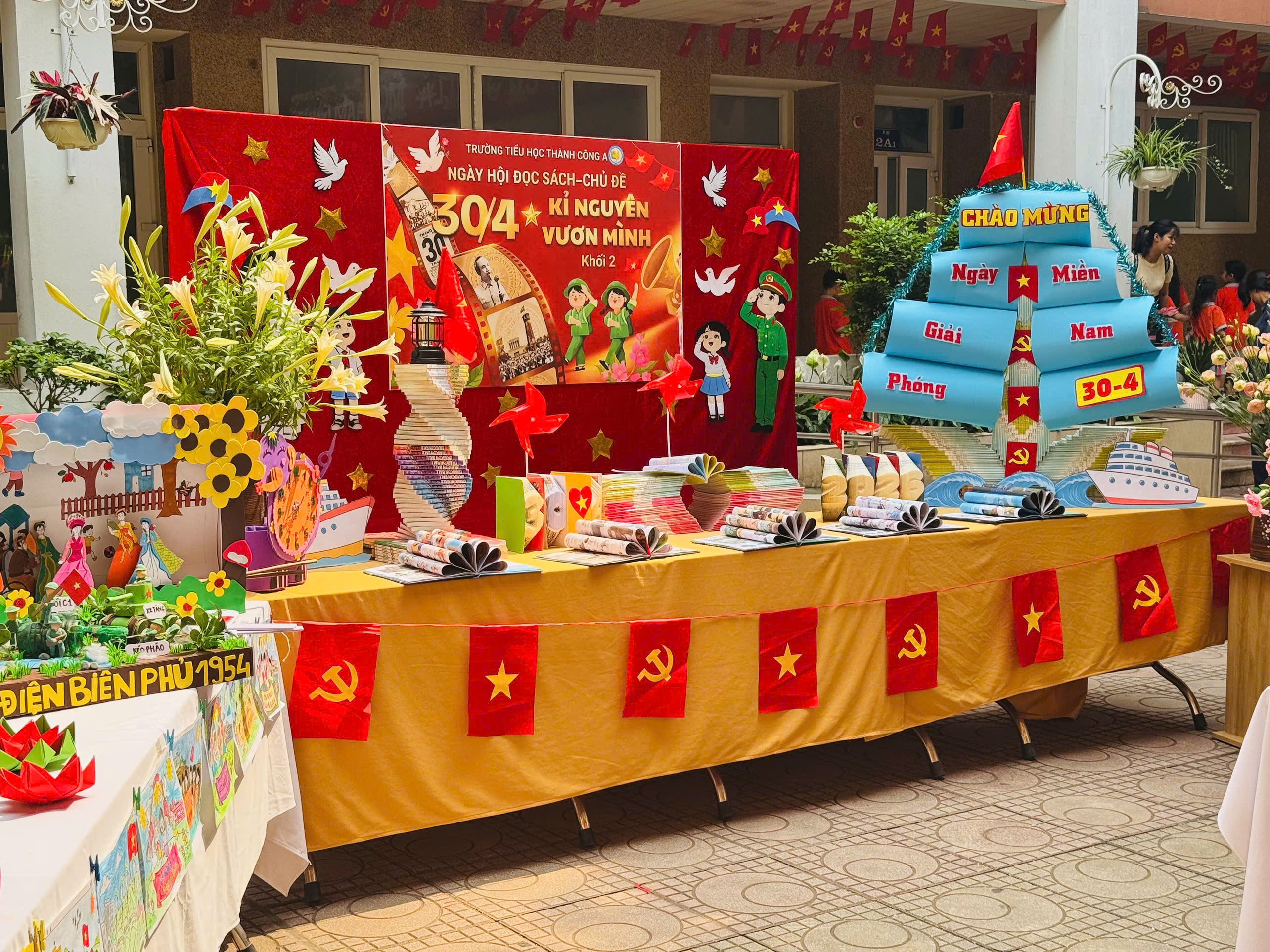 A table with flags and decorations

AI-generated content may be incorrect.